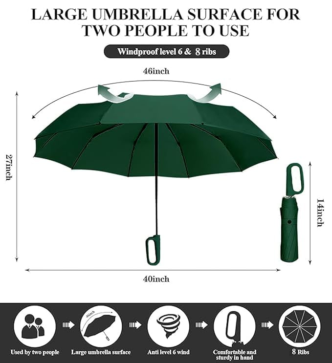 Image of TEKCOOL UV Umbrella with Novelty Carabiner Handle, Travel Umbrellas for Rain and Sun Windproof Compact, Automatic Open Close, 8 Ribs, Portable Umbrella for Men and Women(Green)