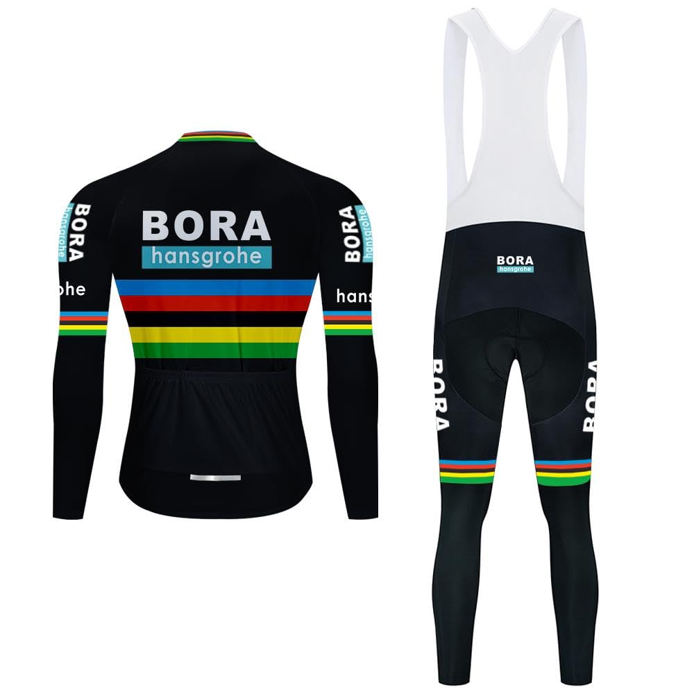 Radtrikot Set Herren Fahrradtrikot, Langarm Set mit 20D-Gel-gepolsterten Langarm Trägerhose Radhose, Atmungsaktiv Elastische Schnell Trocknend Fahrradbekleidung Set für Radfahren MTB