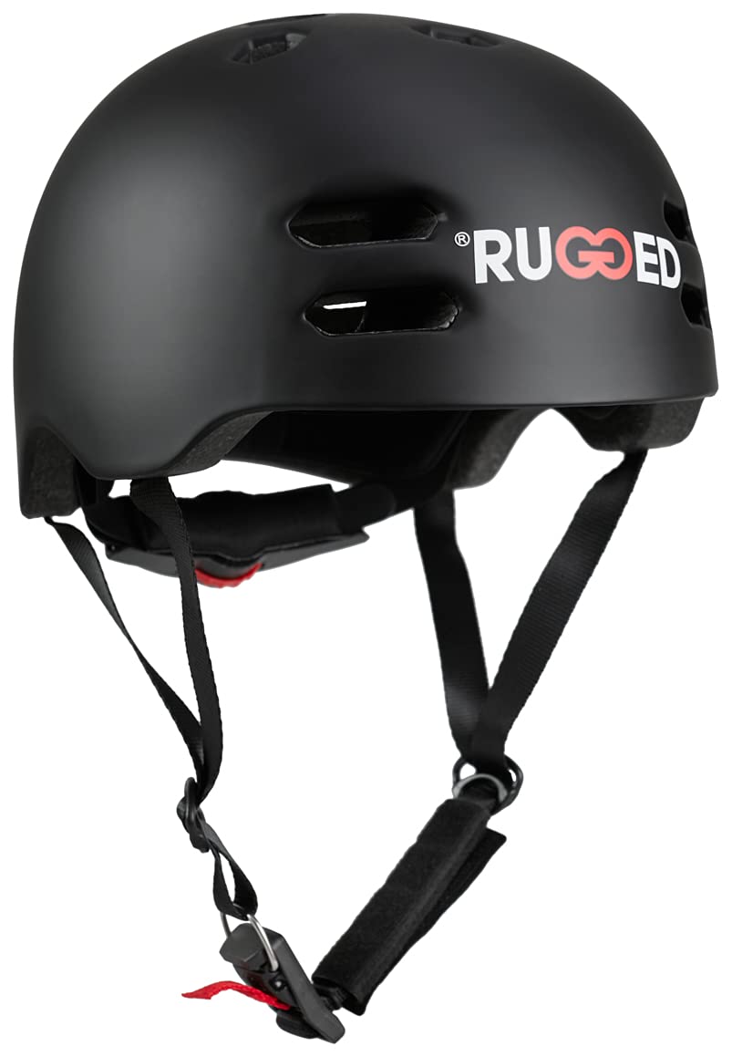Rugged Helm für Stuntscooter, Skateboard, Inlineskates, Fahrrad - Skatehelm größenverstellbar (S (53-55cm), Schwarz)…