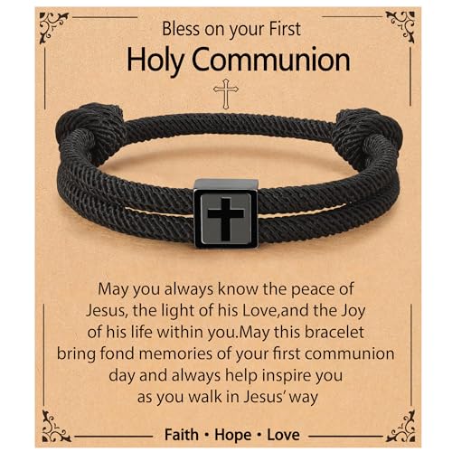 Gnamy First Communion Gifts Cross Bracelet 1st Holy Communion Decorations Favors Christian Religious Easter Jewelry Gifts for Teen Teenage Ages Year Old