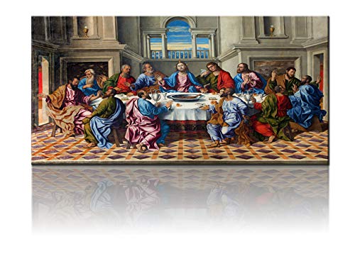 TUMOVO The Last Supper Canvas Jesus Christ Pictures for Wall Paintings on Canvas Classic Modern Artwork Home Decor for Living Room Giclee Framed Stretched Ready to Hang Posters and Prints(20”X40”)