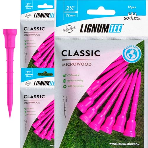 LIGNUM 50x More Durable Microwood Golf Tees 2 3/4 Inch - 72mm / Adjustable Golf Tee/Innovative Wood Fibre and Natural Adhesives/Golf Tee, Golf Tees 2 3/4, Tees Golf, Golf Ball Tees / 36 Pieces