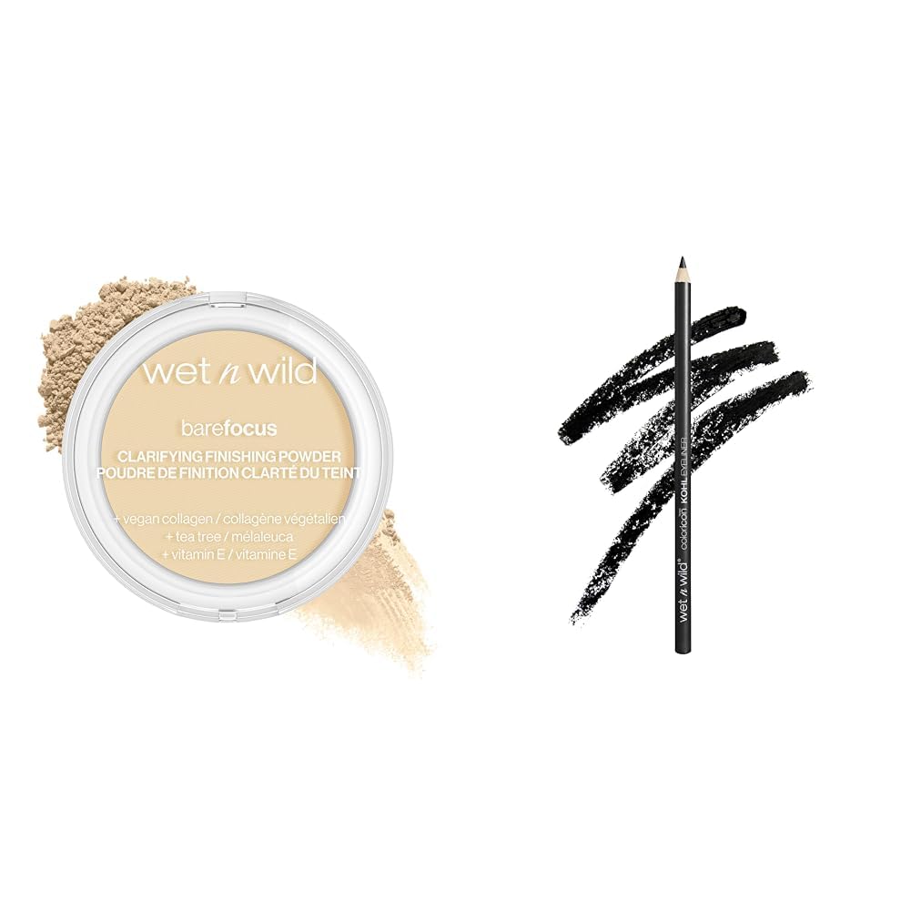 wet n wild Bare Focus Clarifying Finishing Powder Fair-Light Color Icon Kohl Eyeliner Pencil Babys Got Black