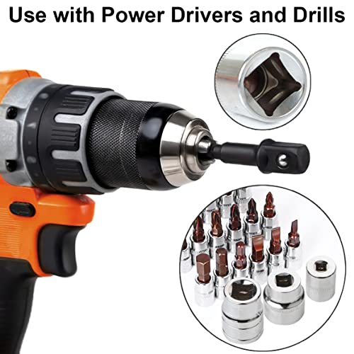 Image of Impact Grade Socket Adapter Set, PTSLKHN 1 /4, 3 /8, and 1 /2 Inch Socket Adapters, Chrome Vanadium Steel, Convenient Carry Box - Ideal for Impact Drills and Drivers(Surface phosphating black)