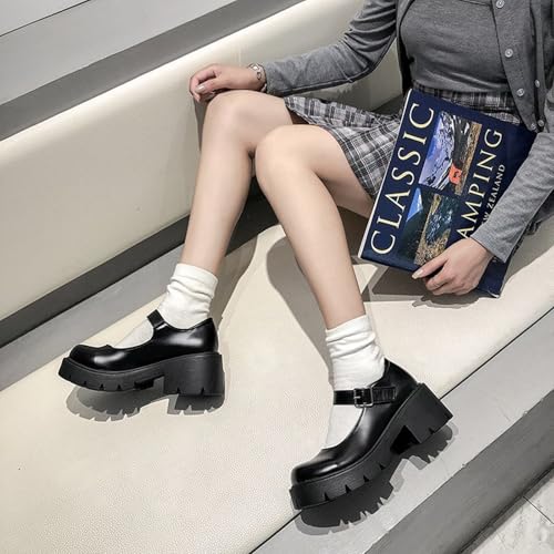 Women's Chunky Black Shoes Gothic Platform High Heels Lolita Shoes Wedge Round Toe Leather Mary Jane Pumps Oxfords Shoes3