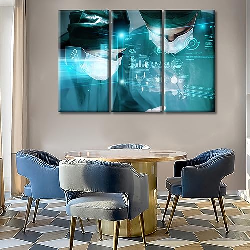 Image of Surgery and Medical Canvas Wall Art Laboratory Research Concept Wall Art Nosocomium 3 Panels Young Scientist Wall Pictures Giclee Wooden Framed Gallery-Wrapped Ready to Hang (60 inch Wx40 H)