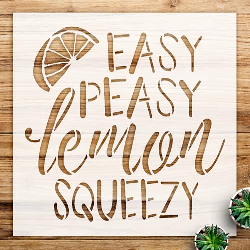 Lemon Script Stencil for DIY Spring Decor, Reusable Template for Kitchen Crafts and Home Art Projects - Size A2 (16.5