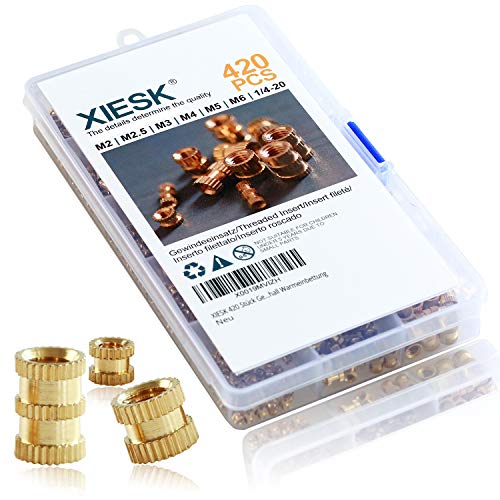 Notimin 420 Stk. Gewindeeinsatz M2 M2,5 M3 M4 M5 M6 Einpressmutter Messing Gewindebuchsen Rändelmuttern Einbettung Muttern Sortiment für