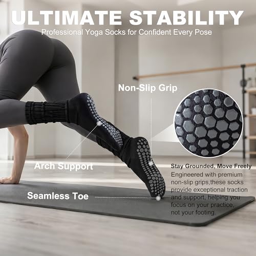 Image of BISOUSOX Pilates Grip Socks for Women, Slouch Scrunch Non Slip Yoga Socks, Ankle Crew Socks for Home, Workout, Hospital