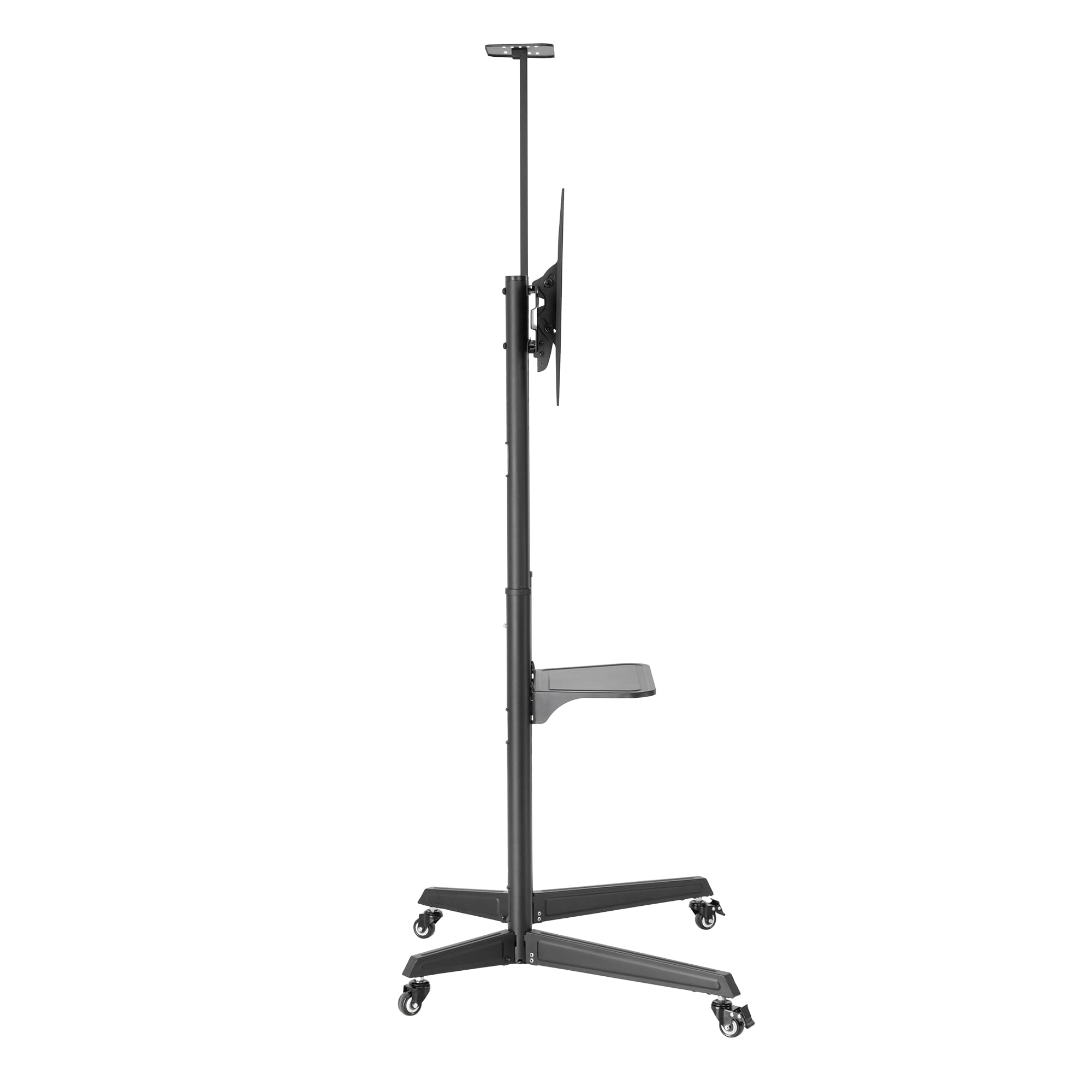 Soporte de TV de Pie con Ruedas Ewent, Carro para Televisores de 37-70" Máx.50kg, Soporte de TV Ajustable, Inclinable y Móvil,Máx. VESA 600x400mm, Gestión de Cables, con Estante y Base para Habitación