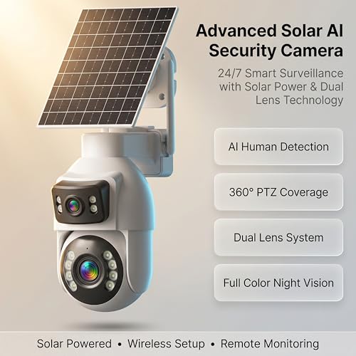 Image of Golens V68H 4G Solar Security Camera with Dual Lens (2MP+2MP), 10X Optical Zoom, AI Human Tracking, Two-Way Audio, Full Color Night Vision, 16000mAh Battery, TF Card Support (Up to 256GB)