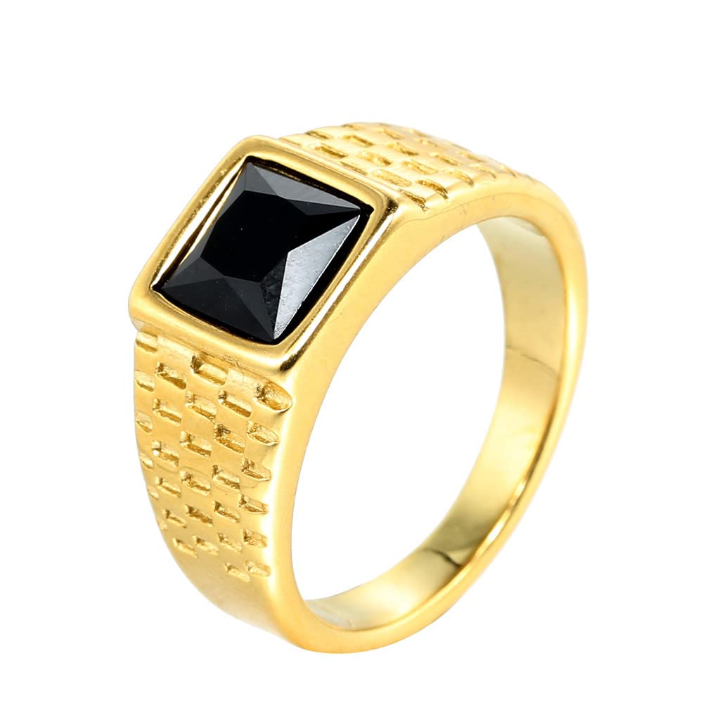 HIJONES Anillo di piedra para hombre Acero inoxidable Anillos de dedo meñique de piedras preciosas cuadradas con joyas de cristal