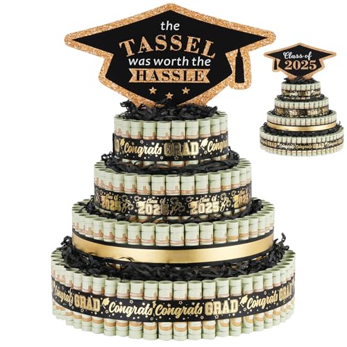 2025 Graduation Gifts for Her/Him- 4 Tier Graduation Cake Filled with Cash Money, Graduation Decorations Class of 2025 Graduation Centerpieces 2025, Money Gift Ideas for Boys Girls High School College