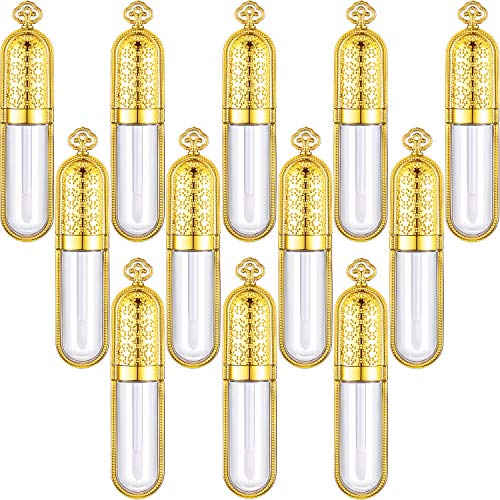 20 Pieces Valentine's Day Empty Plastic Lip Gloss Tube Refillable Lip Balm Bottle Reusable Sample Bottle Container with Gold Lid for Lipstick Cosmetic Women Girls, 3 ml