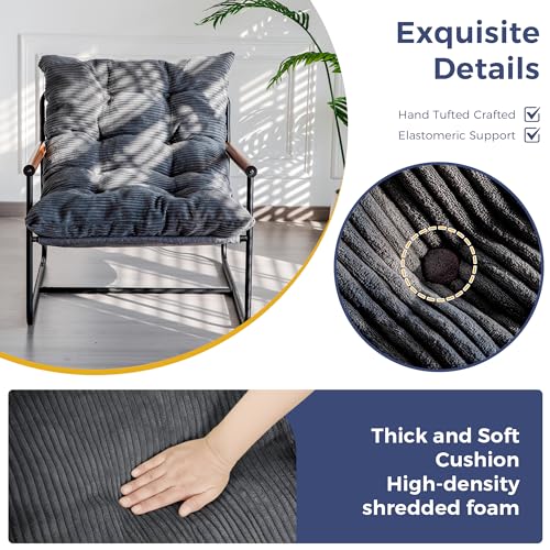 Image of MAXYOYO Modern Accent Chair, Comfy Living Room Chair with Metal Frame Wooden Armrest, Upholstered Armchair with Soft Cushion for Bedroom Balcony Lounge Reading Room, Dark Grey