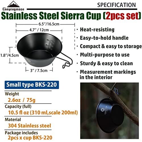 CAMPINGMOON 2pcs Set Stainless Steel Camping Sierra Cup 10oz, 310ml Black BKS-220-2P - Image 2