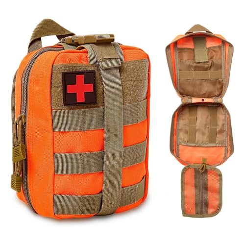 BITUOR Tactical First Aid Bag, Outdoor First Aid Kit Medicine MOLLE Pouch Survival Utility Bag Emergency Responder MedicBag Detachable Tactical MedicalBag for Hiking Camping Traveling (Orange) - Image 5