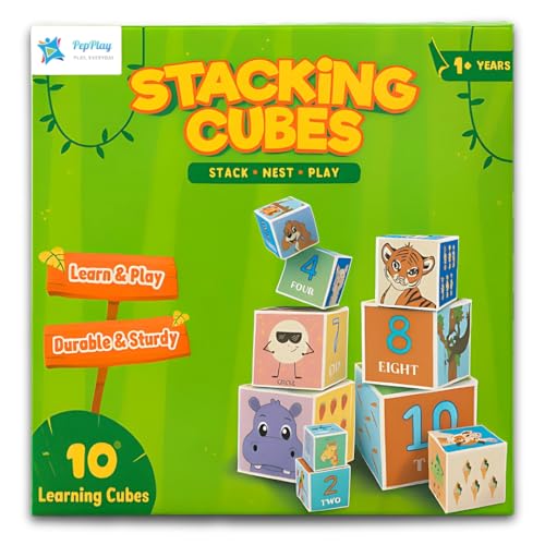 PepPlay Stacking And Nesting Cubes Educational Toys, Early Learning, Brain Activity, Travel-Friendly Toy For Toddlers, Montessori Toys For 1+ Year-Old, Gift For 1, 2 Years Old Boys & Girls, Multicolor