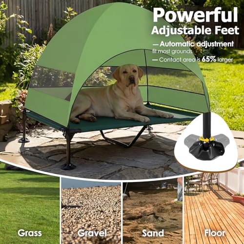 Image of Elevated Dog Bed with Upgraded Canopy, Raised Outdoor Dog Tent with Powerful Anti-Slip Feet, Portable Pet Cot with Larger Shade, Raised Cooling Bed for Camping, Backyard, Beach, Poolside
