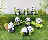 Cliocoo 8pcs Resin Panda Miniatures Set with 10 pcs Bamboo-Adorable Animal Figurines for Fairy Gardens, Micro Landscapes, Moss, Office Home Cake Decorations(Small Panda)