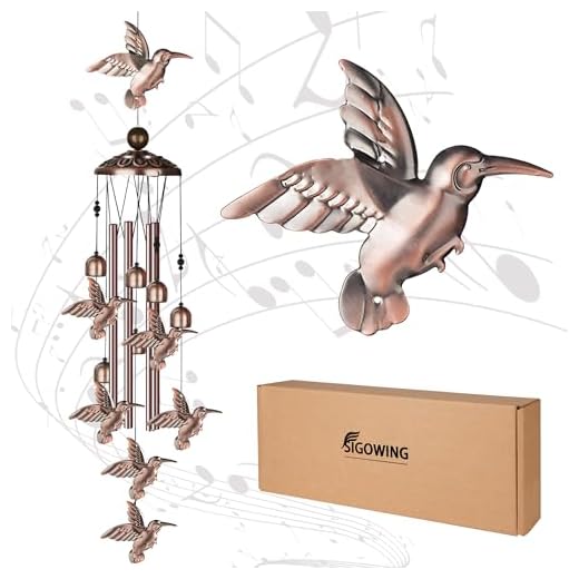SIGOWING Hummingbird Wind Chimes for Outside - Garden Decor Metal Windchimes with Harmonic Tones, Gifts for Women, Men, Grandma, Memorial, Sympathy, Indoor/Outdoor, Patio