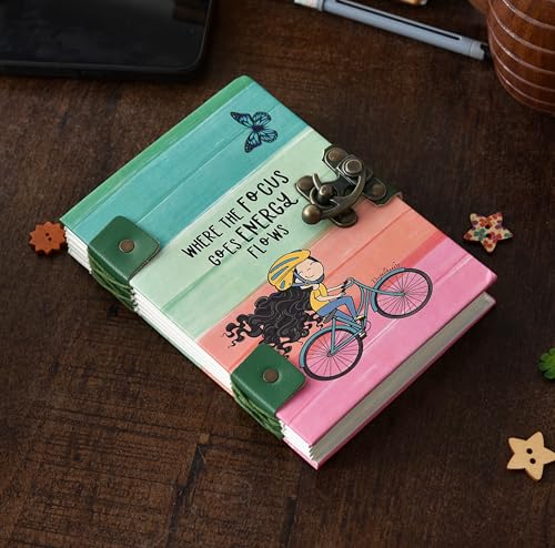 Image of Handmade Journal with Lock (5x7 Inches) | Recycled Paper Diary | Eco-Friendly Hardcover Notebook with Colorful Design