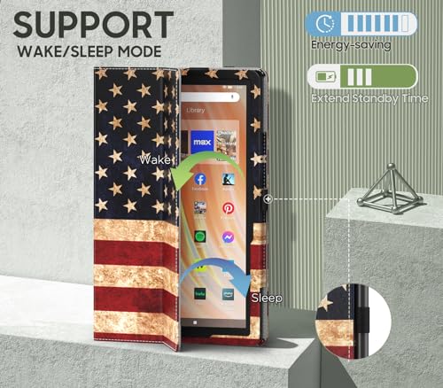 Image of MoKo Case Fits All-New Kindle Fire HD 10 & 10 Plus Tablet (13th /11th Generation, 2023 /2021 Release) 10.1 inch - Slim Folding Stand Cover with Auto Wake /Sleep, American Flag
