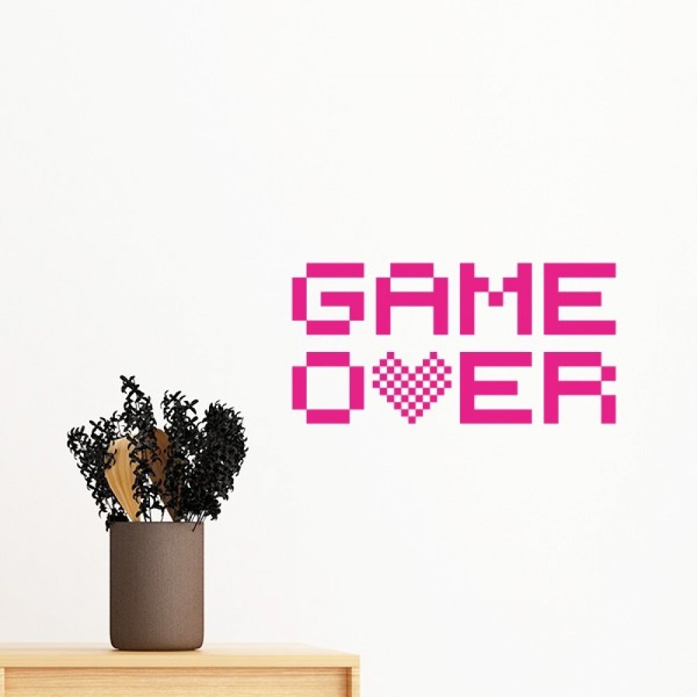 Sticker mural pixel game over rose pour creer un coin gaming retro dans la chambre