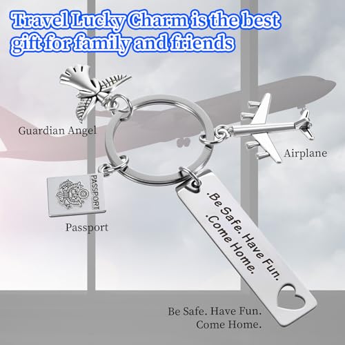 Nogeqi Travel Keychain, Passport Angel Airplane Keychain, Be Safe Have Fun Come Home Safe Travel Gift for Husband Boyfriend Travelers - Image 2