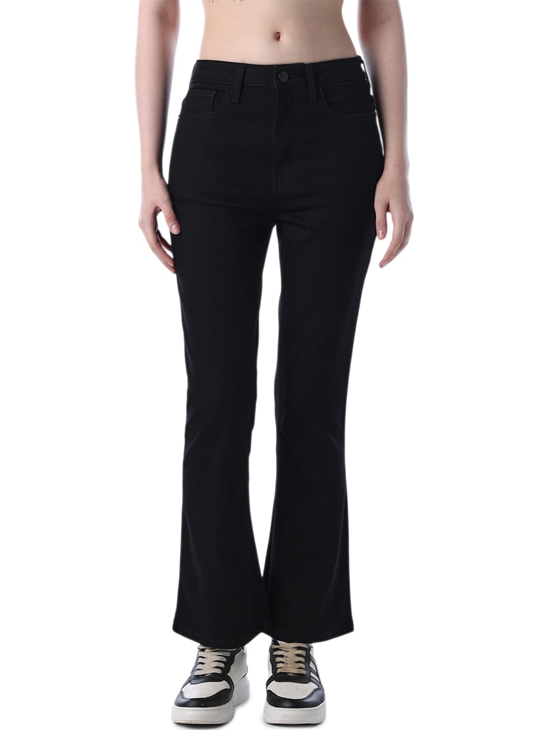 only Women's Solid Flared High Rise Black Jeans-picture-38