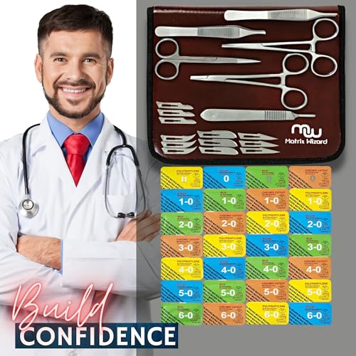 Matrix Wizard Sterile Sutures Thread With Needle Plus Tools: Extra Large Mixed Dissolvable And Non-Dissolvable Suture 47 Unit Set - Emergency Camping Hiking First Aid Demo, Surgical Wound Closure Training thumb #1