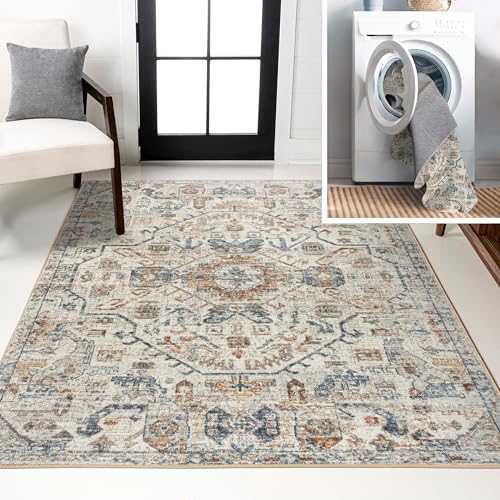JONATHAN Y Machine Washable Cream/Terra Indoor Area Rug 8X10 ft, ...