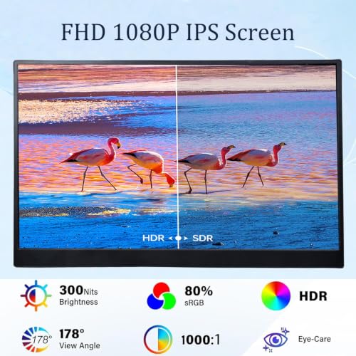 Image of Portable Monitor, 15.6'' 1080P USB C HDMI Portable Second External Monitor | 60Hz IPS HDR Ultra-Thin Dual USB-C HDMI Portable External Screen for Laptop PC Mac Phone, for Travel and Daily Work