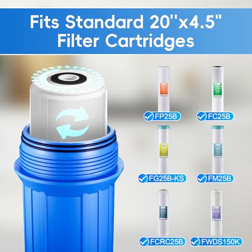 iSpring HB28B 20 Zoll Wasserfiltergehäuse für das ganze Haus, passend für 4,5 x 20 Zoll Kartusche, 1 Zoll Auslass/Einlass