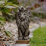 gartendekoparadies.de Dekoracyjna figurka lwa z koroną, figurka lwa, odlew kamienny, wysokość 36 cm, 9 kg, odporna na mróz (złota)