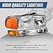 Auto Dynasty 4Pcs Headlights Assembly and Bumper Lamps Compatible with GMC Sierra Yukon 1500 2500 3500 GMT800 99-07 Sierra C3 2001, Driver and Passenger Side, Chrome Housing