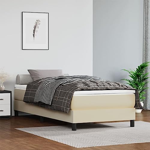 QJBSAVVA Cama con somier de 90 x 190 cm, color crema, piel sintética, robusto, somier ergonómico para habitaciones juveniles y habitaciones de invitados