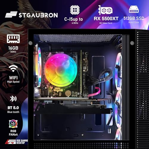Image of STGAubron Gaming PC Computer Desktop, Radeon RX 5500 XT 8G GDDR6, Intel Core i5-9400F up to 4.1GHz, 16G DDR4, 512G SSD, 600M WiFi, BT 5.0, RGB Fan x4, Windows 11 Home