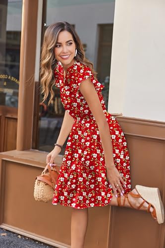 Image of HOTOUCH Women Printed Dress for Summer Short Ruffle Sleeve Dress Tiered Mini Dress with Pockets
