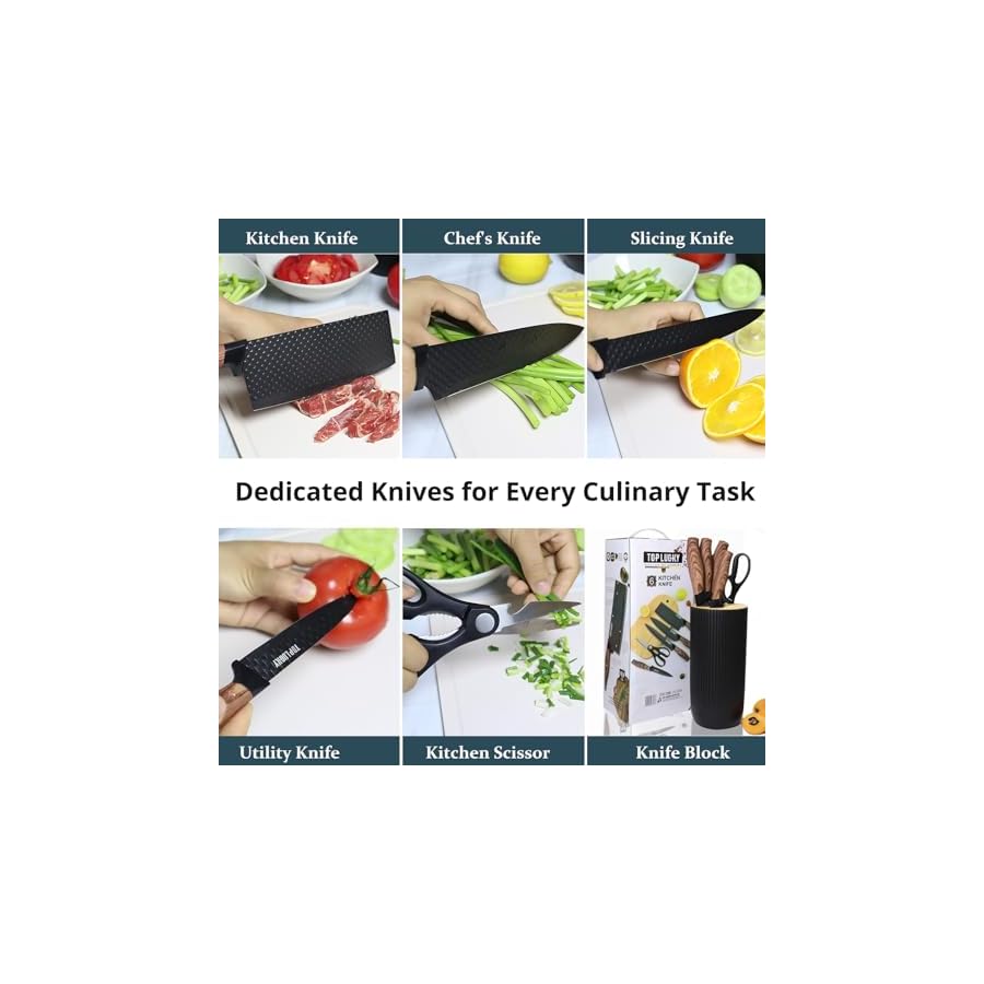 Knife-Set-6-Piece-Versatile-Kitchen-Knife-Set-Black-Sharp-Knife-Sets-for-Kitchen-with-Block-Professional-Chef-Knife-Block-Set-Anti-Rust-Stainless-Steel-Knives-Set-for-Kitchen-Space-Saver-Knives-Set Knife Set, 6-Piece Versatile Kitchen Knife Set Black Sharp Knife Sets for Kitchen with Block Professional Chef Knife Block Set, Anti-Rust Stainless Steel Knives Set for Kitchen, Space Saver Knives Set