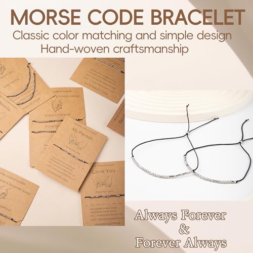SANNYRA Morse Code Bracelet, Best Friend Matching Gifts for 2 Couples, My Person Bestie Sister I Love You Secret Message Friendship Handmade Adjustable Jewelry for Women4