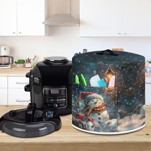 Image of Christmas Snowman Dust Cover with Pocket for 6 Quart Instant Pot Rice Cooker and Air Fryer Round Protective Cover Dust-Proof Stain Resistant Electric Appliance Cover Easy to Clean