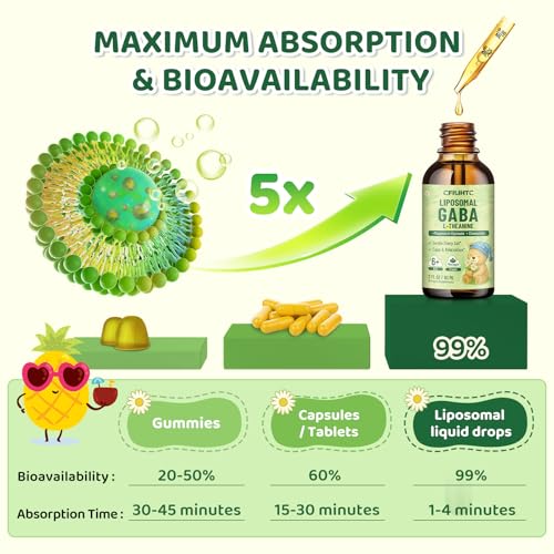 Image of 2 Pack Liposomal GABA L-Theanine Drops for Kids - Liquid GABA Supplement with Magnesium, Chamomile, Lemon Balm & Vitamin B6 - Support Relaxation, Focus & Stress Relief for Kids & Adults - Pineapple