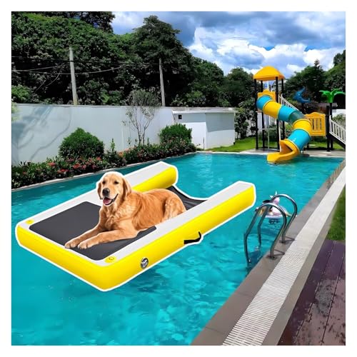 犬用プールスロープ 空気入り犬水坂道、折りたたみ犬用エレベーター4点入り、ポンプ/ロープ/修理工具付き、携帯型PVC犬用プール坂道、EVA滑り止めマット、防水150cm長(Yellow,Packof 4)