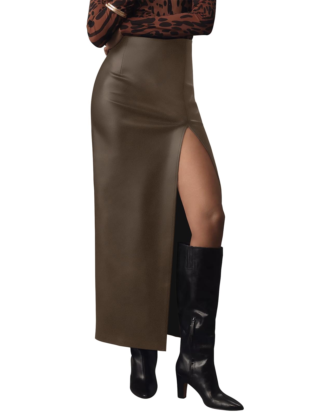 LILLUSORY Womens Faux Leather Maxi Skirts 2026 Fall Fashion Bodycon High Waisted Slit Winter Work Office Long Pencil