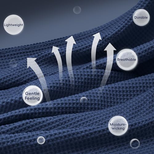 Image of PHF 100% Cotton Waffle Blanket Lightweight Breathable, Queen, Bright Blue | Pre-washed Soft Cozy Summer Throw for Hot Sleepers, Textured Decorative Layer for Bed Couch Sofa Guest Room, Giftable