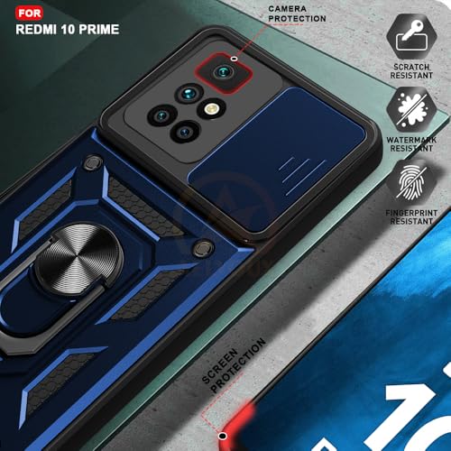 Image of Armor Bumper Back Cover Case for REDMI 10 Prime 5G | Rotating Camera Cover, Ring Holder & Kickstand | Heavy Duty & 360 Degree Protection REDMI 10 Prime 5G Back Cover (Blue)