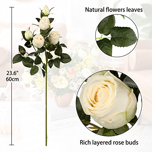 Briful Artificial Roses Fake Flowers 3 Packs Artificial Flowers Rose Buds Long Stem - Image 2
