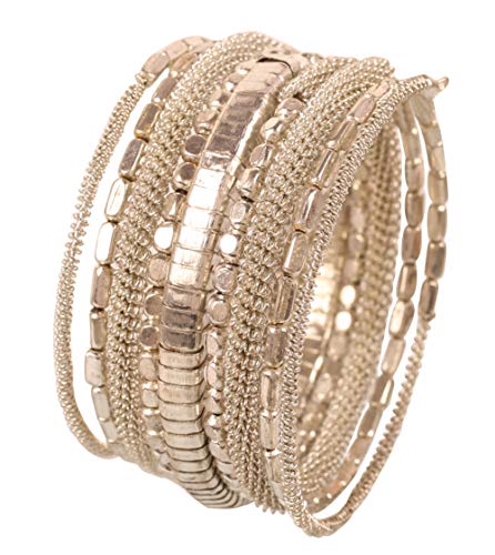 Image of Touchstone Indian Colorful Bead Bracelet Bollywood Beaten Metal Beads Openable Broad Cuff Bracelet in Gold or White Tone for Women.