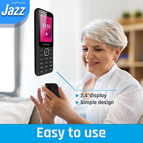 Myphone Jazz svart telefon med stora knappar och Bluetooth